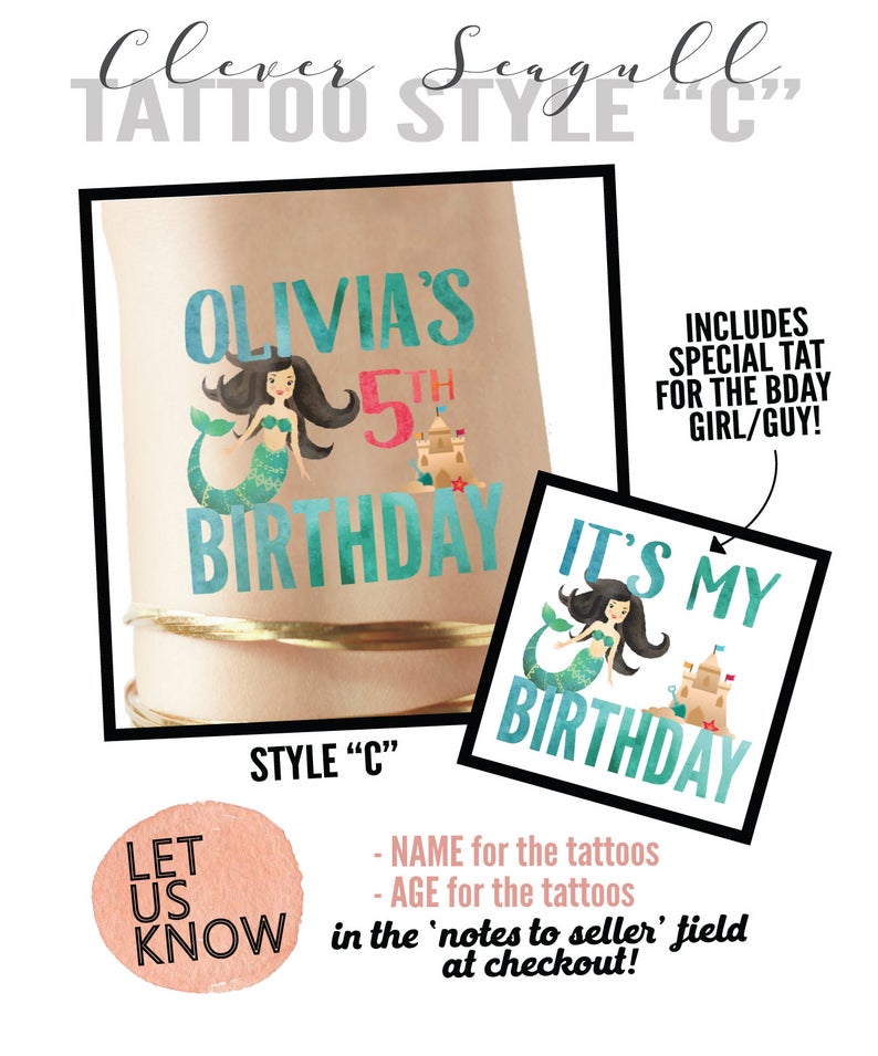 Temporary kids tattoos personalized - Mermaid party - mermaid birthday - mermaid cake - mermaid games - mermaid sticker - mermaid art- tail image 4