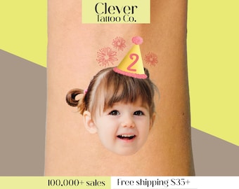 First Birthday Girl Face Temporary Tattoos | Personalized Photo Tattoo | One Year Old Party Favor | Baby Girl Birthday