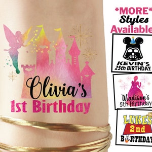 Set of Disney birthday tattoos, disney party invitation, disney birthday tshirt, princess birthday disney birthday girl shirt princess party image 1