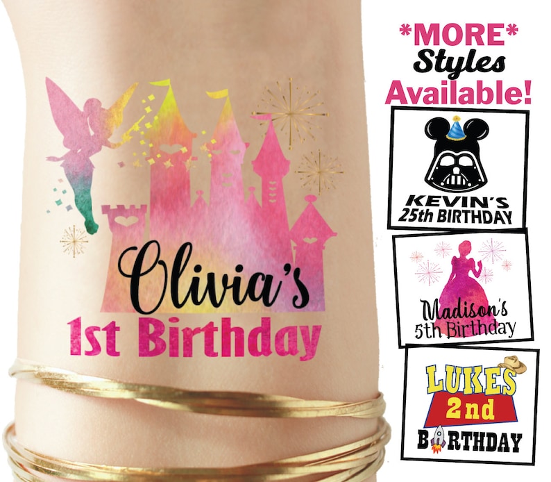 Set of Disney birthday tattoos, disney party invitation, disney birthday tshirt, princess birthday disney birthday girl shirt princess party image 1
