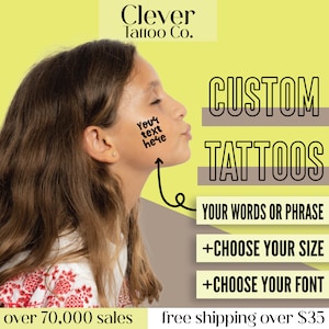 Custom words name or phrase temporary tattoo - Personalized tattoos - Kids Tattoos - School Custom Logo Sticker - Sports Team Tattoo logo