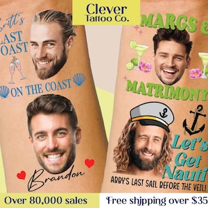 Bachelorette Party Tattoos, Groom Face, Custom Tattoo, Face Tattoo, Picture Tattoo, Groom Tattoo, Party Favors, Wedding Bridesmaid Gift Idea