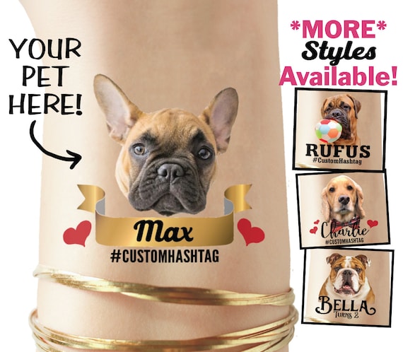 Custom pet photo tattoos, dog photo tattoo, dog picture, dog face picture, dog portrait, pet portrait, pet accessories, dog bed, dog bowl
