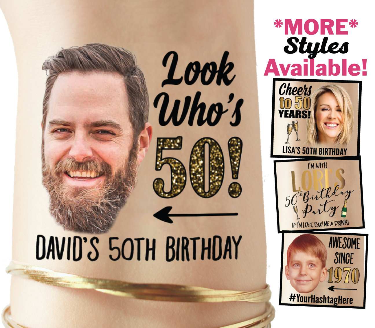 50th Birthday Party Favors Tattoos, Custom, Personalized, Decorations, Gift, for men, for women, for guests, supplies, aged to perfection