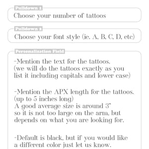 Custom temporary tattoos with YOUR words or phrase Personalized tattoos Fake Tattoos Quote Tattoos Phrase Tattoos Word Tattoos image 5