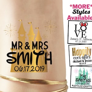 Set of theme park wedding tattoos, wedding reception ideas, princess wedding, wedding decorations, princess wedding favors cake topper favor