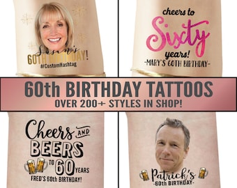 60th Birthday tattoos, 60th birthday gift, 60th birthday party, 60th birthday decor, 60 birthday, cheers to 60 years, over the hill, sixty