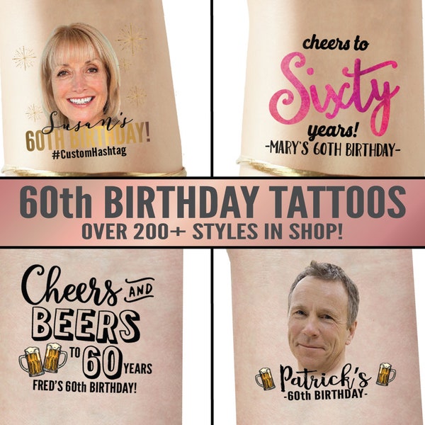 60th Birthday tattoos, 60th birthday gift, 60th birthday party, 60th birthday decor, 60 birthday, cheers to 60 years, over the hill, sixty