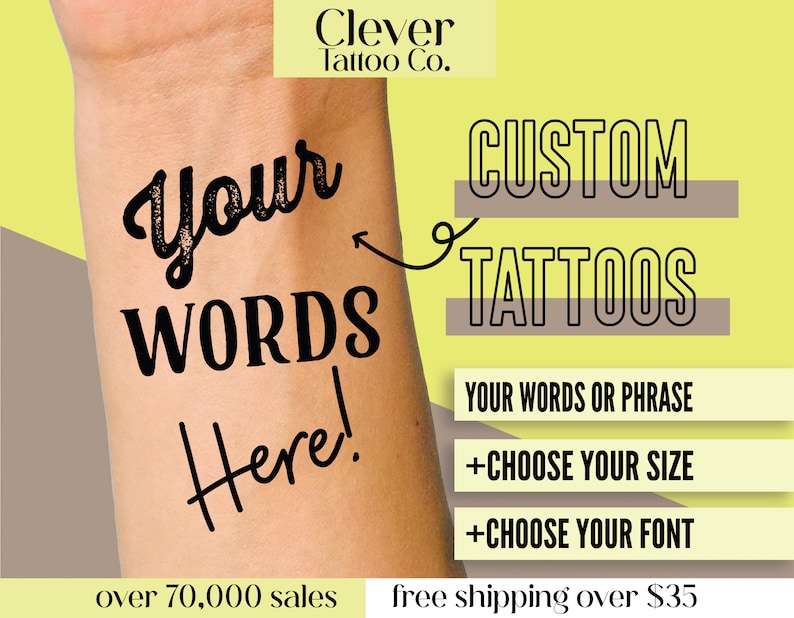 Custom temporary tattoos with YOUR words or phrase Personalized tattoos Fake Tattoos Quote Tattoos Phrase Tattoos Word Tattoos image 7