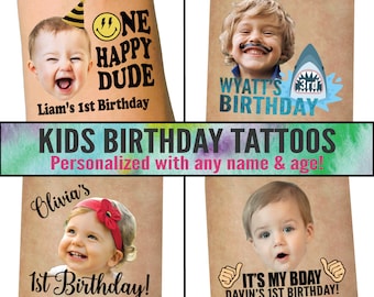 Birthday tattoos - childrens party decor - birthday invites - favors - Kids first birthday - child birthday party 1st birthday ideas custom