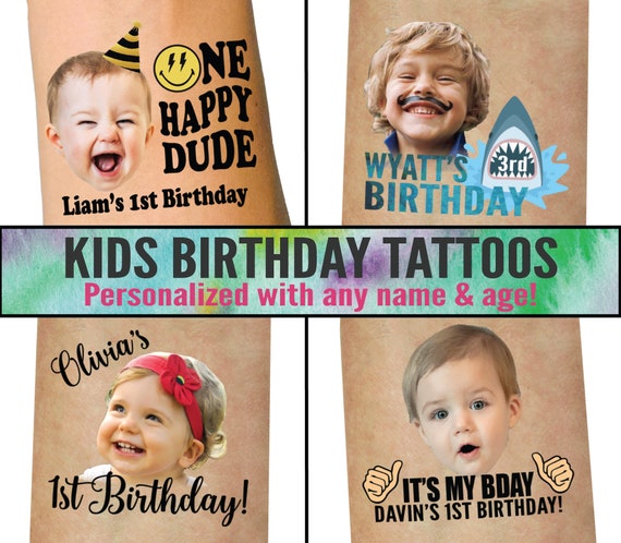 Tatuajes de cumpleaños decoración de fiesta infantil invitaciones de  cumpleaños favores Primer cumpleaños de los niños fiesta de cumpleaños  infantil 1er cumpleaños ideas personalizadas -  España