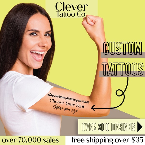 Custom words temporary tattoo - Personalized tattoos - Quote Tattoos - Phrase Tattoos - Word Tattoos - Script - Lettering - Motivational