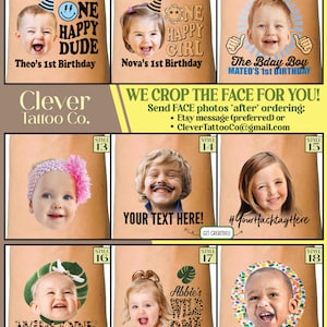 One Happy Dude custom birthday party favors - temporary tattoos - boy first birthday - Kids birthday decor ideas - face tattoo stickers blue image 3