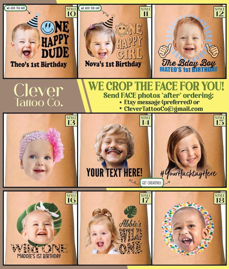 One Happy Dude custom birthday party favors - temporary tattoos - boy first birthday - Kids birthday decor ideas - face tattoo stickers blue image 3