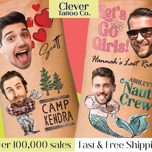 Bachelorette tattoos, Bachelorette party tattoos, Groom face, custom tattoo, face tattoo, picture tattoo, Bride tattoo, party favors