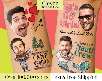 Bachelorette tattoos, Bachelorette party tattoos, Groom face, custom tattoo, face tattoo, picture tattoo, Bride tattoo, party favors