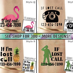 Set of Emergency Contact Temporary Tattoos If Lost Safety Tattoos Phone number tattoos Medical alert tattoos If I'm Lost Please Call image 6