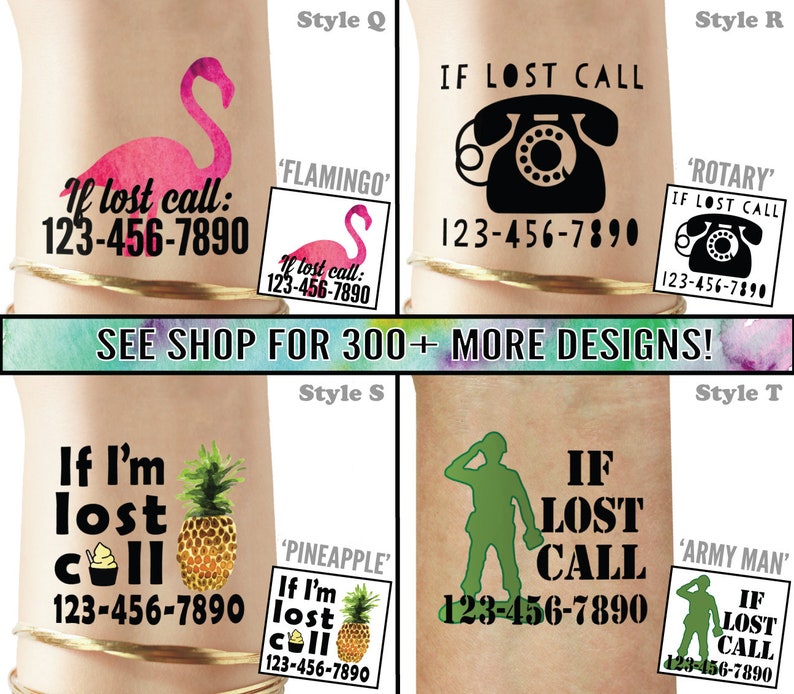 Set of Emergency Contact Temporary Tattoos If Lost Safety Tattoos Phone number tattoos Medical alert tattoos If I'm Lost Please Call image 6