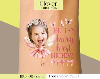 Fairy First Birthday Face Temporary Tattoos | Personalized Photo Tattoo | One Year Old Party Favor | Fairy Birthday Theme