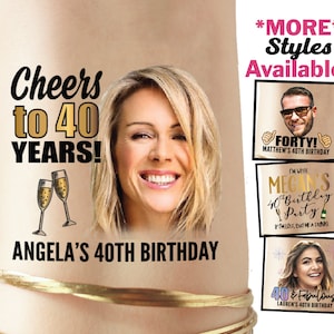 40th Birthday Party Tattoo Favors | 40th birthday for women, for man, custom tattoo, personalized tattoo, temporary, face, photo