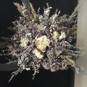 Erica, fiore essiccato, bouquet di erica, fiori viola essiccati, bouquet di fiori viola e peonia.