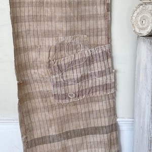 WONDERFUL table runner Farmhouse Country cottage  Patched hand mended Grainsack grain sack European PURPLE stripe Flax hemp old antique