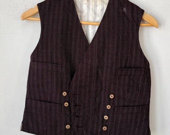 ca 1910 Fransk herr unisex parisisk väst dubbelväst ull brun miljövänlig