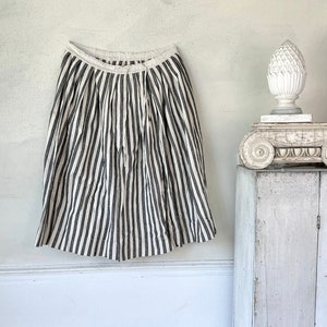 38 inch max. French antique skirt black white linen + cotton striped stripes farmhouse attire style country living garment folk costume