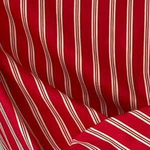 Tomato red Heavy weight upholstery French ticking vintage fabric material striped country cottage farmhouse The Textile Trunk eco-friendly
