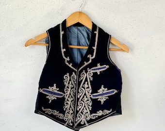French antique small Theatrical Costume purple velvet jacket vest gold metallic trim Stage prop period clothing clothes handmade hand made