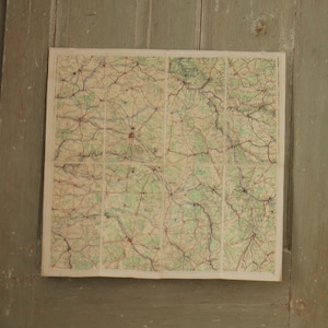 Landkarte Antike Französisch Leinen und Papier Falten Straßenführer Reims Troyes Charleville St. Quentin schöne Farben Wandbehang umweltfreundlich
