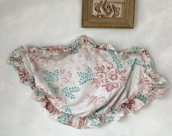 Antique valance for ciel de lit turquoise green brown floral botanical cotton fabric print flowered design junglalow 1870 Textile Trunk