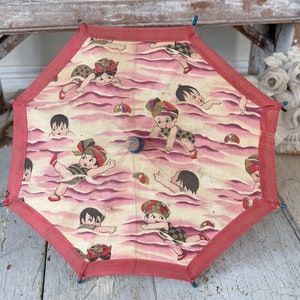 1920&#39;s Child&#39;s children&#39;s French Umbrella  wall art French vintage patterned  Parasol antique girl&#39;s room cottage shabby farmhouse decor