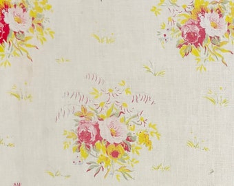 Vintage from France  yellow pattern cotton French material cotton faded floral