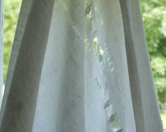 Large Antique White sheet with lace fold down corner details circa 1890 linen and cotton eco-friendly