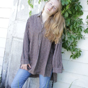 Kariertes Hemd braun blau grau um 1950 schwere Baumwolle Button Up Workwear Work Wear Französisch Vintage Kleidung Marke Kidur Küstenheim