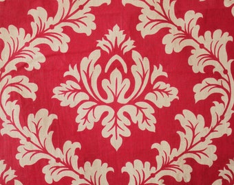Tela francesa vintage roja con estampado floral, algodón glaseado, circa 1890, fresca, ligera y ecológica.