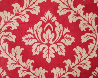 French fabric vintage red floral glazed cotton c1890 crisp light weight