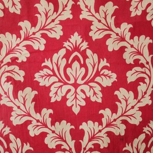 French fabric vintage red floral glazed cotton c1890 crisp light weight eco-friendly