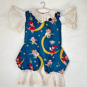 AMAZING French vintage wall art decor Clown costume for Halloween ? Child&#39;s collectable 1920&#39;s 1930&#39;s fabric design popular right now