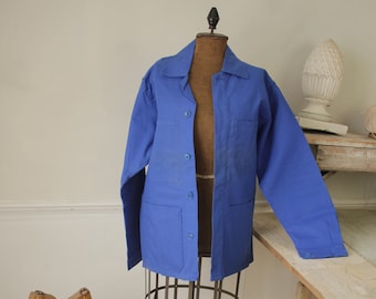 Antique French Faded Blue Cotton Chores Jacket Coat Size S/M Antique French Faded Blue Cotton Chores Jacket Coat Size S/M