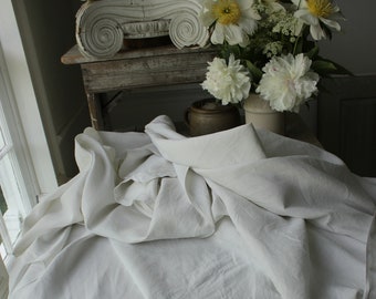 Large Antique White sheet PR monogram Organic linen cotton finely woven fabric heavy weight French 1930 high quality