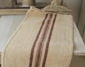 Grainsack Brown stripes Vintage Grain sack bag Linen hemp striped textile European washed