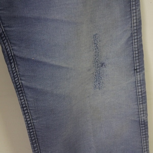 Vintage Pants French workwear moleskin blue faded jeans with mends 40 inch waist Coastal home  Boho steampunk eco-friendly