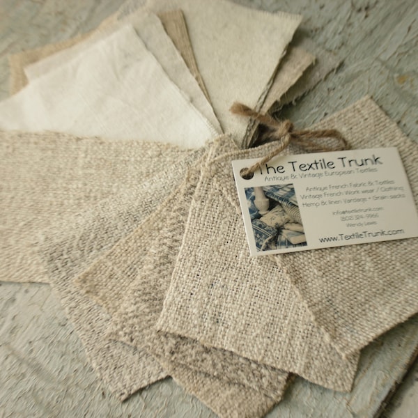 Antique Linen Samples Pack Organic Cotton & Hemp Fabric Swatches for Matching Upholstery Projects