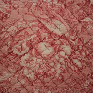 Antike französische Toile l&#39;art d&#39;aimer Nantes Zusammenstellung Textil aus dem 18.Jahrhundert mit Vögel Old Valance Gesteppt mit rosa Jakobsmuschel umweltfreundlich