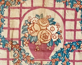 Art Deco Antique French printed line Curtain drape textile 1930'sUnique window treatment boho shabby decor eco-friendly