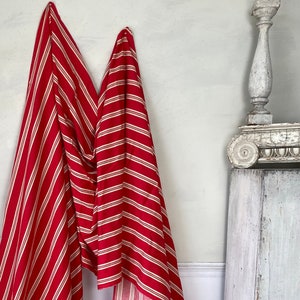 PER YARD GORGEOUS red ecru linen ticking French fabric material striped cloth 19th century heavy weight The Textile Trunk image 1