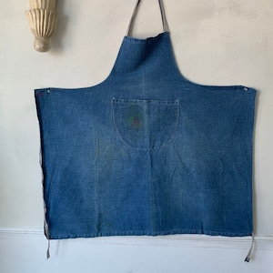 Antique Apron French Faded Blue Cotton Denim Workwear Textile cottagecore Textile Trunk Coastal home  eco-friendly
