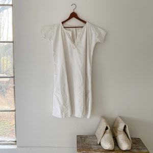 Natural cotton mix chemise shirt French nightgown hand woven work shirt vintage nightdress workwear work wear The Textile Trunk